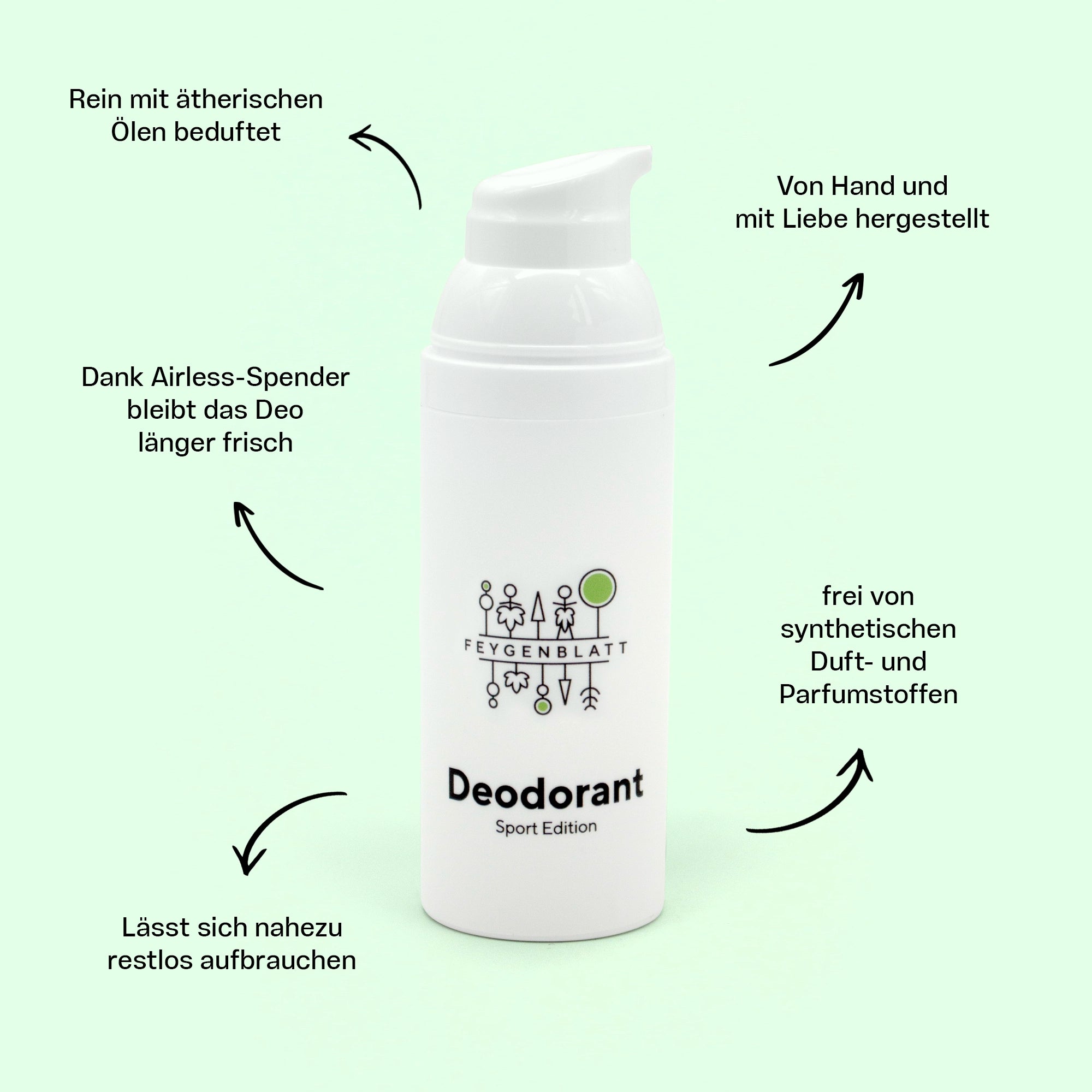 Deodorant FRESH - Feygenblatt - Weißer Deodorantspender 50g mit grünem Logo, naturkosmetik, handgemacht, aluminiumfrei, regional, hochwertig.